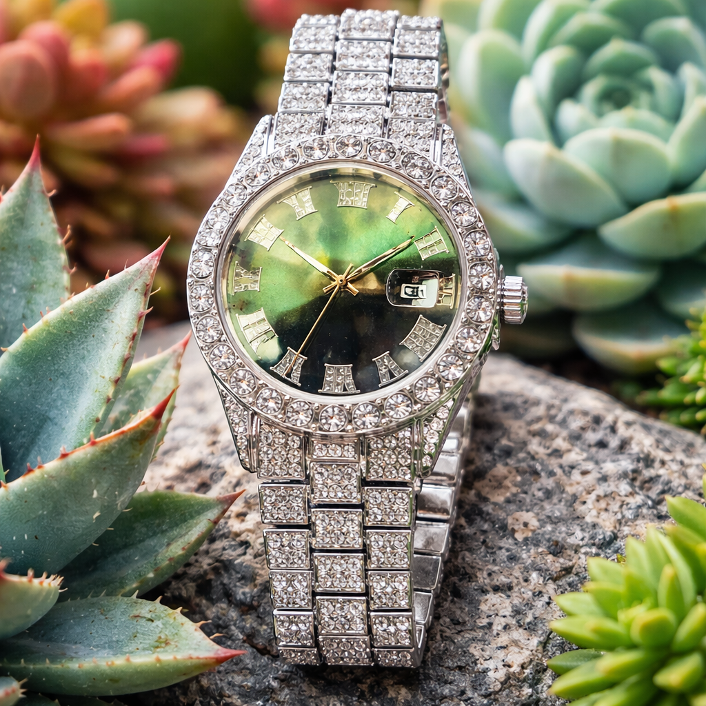 Women's Crystal Watch With Green Face