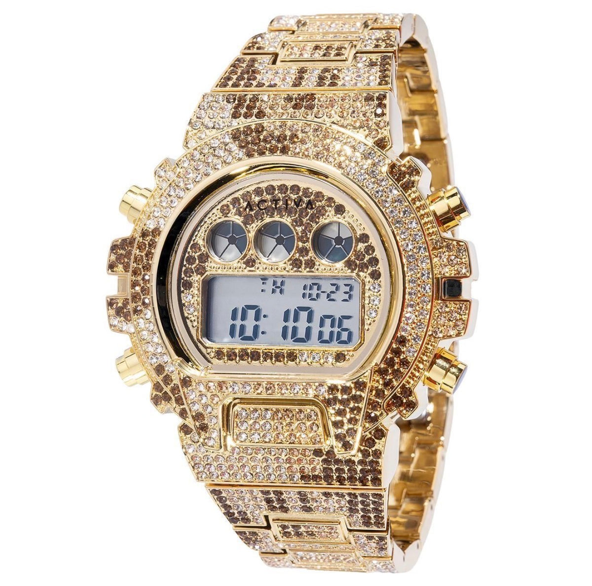 Invicta Activa Tri- Color Gold Tone Iced-Out Digital Watch, 51mm